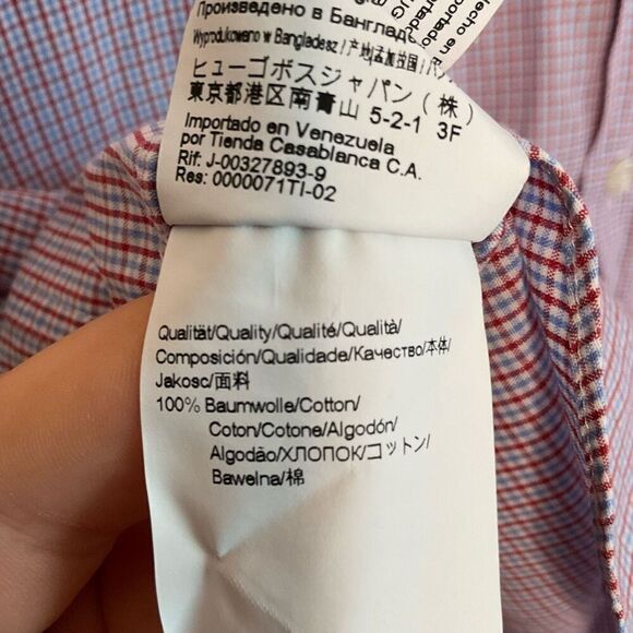 HUGO BOSS BLACK LABEL DRESS SHIRT SHARP FIT SPREAD COLLAR PLAID REDBLUE 17 34/35 - Picture 5 of 10